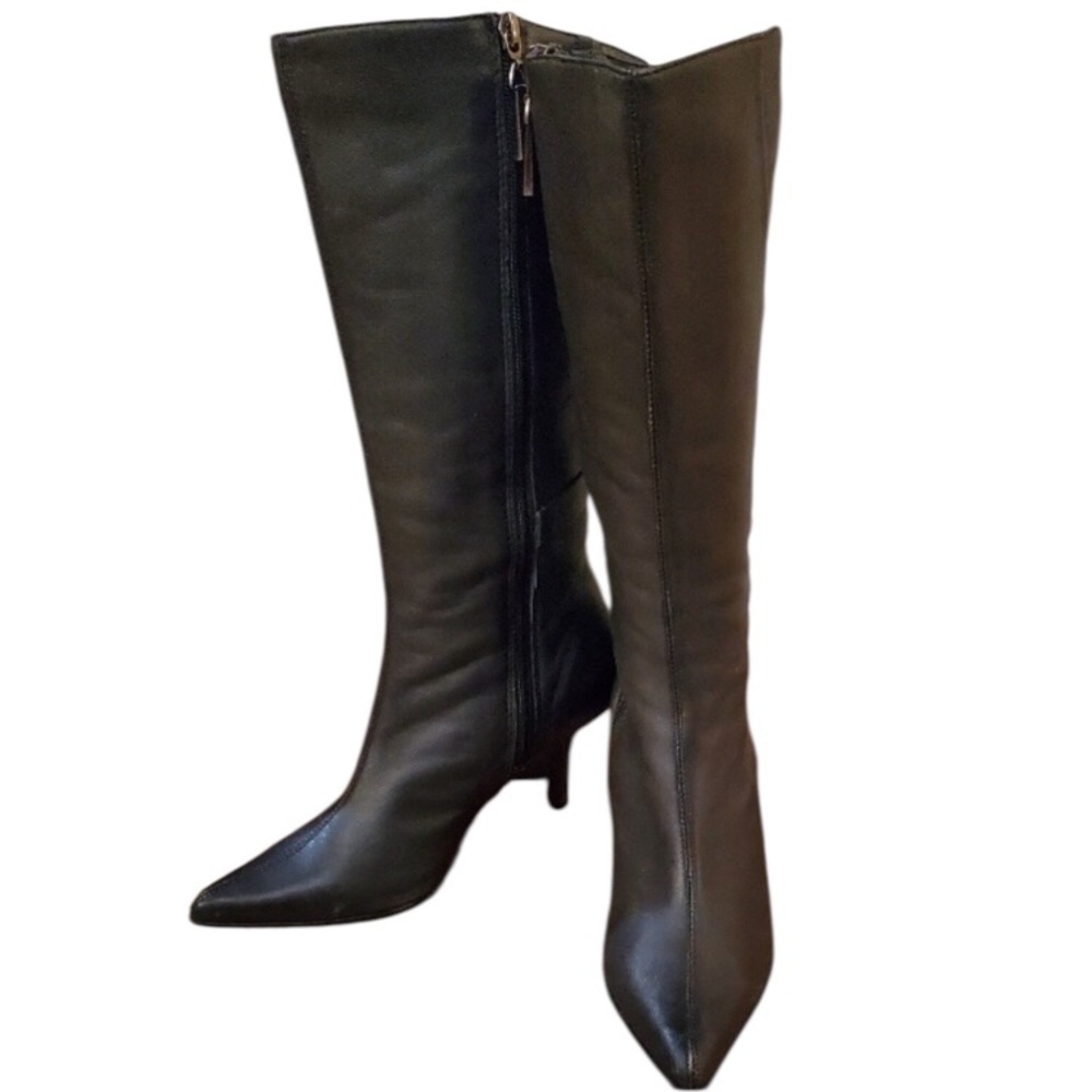 FITZWELL 15" TALL BLACK LEATHER POINTED TOE BOOT Sz 7